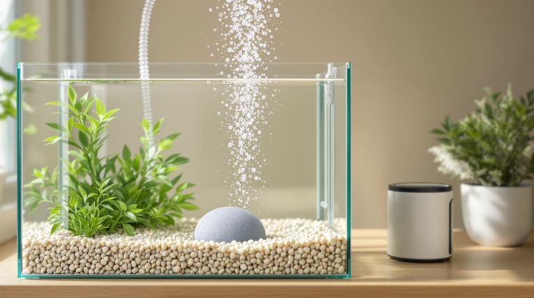 Column of bubbles rising from an airstone powered by an aquarium air pump