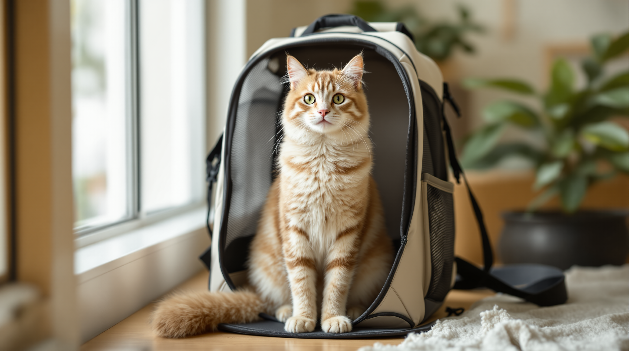 Cat Backpack Carrier: Why Cats Need Different Rules to Dogs 1 Calm cat sitting upright in a ventilated mesh cat backpack carrier