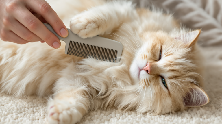 Deshedding cat brush for shedding pulling loose undercoat from a longhaired cat