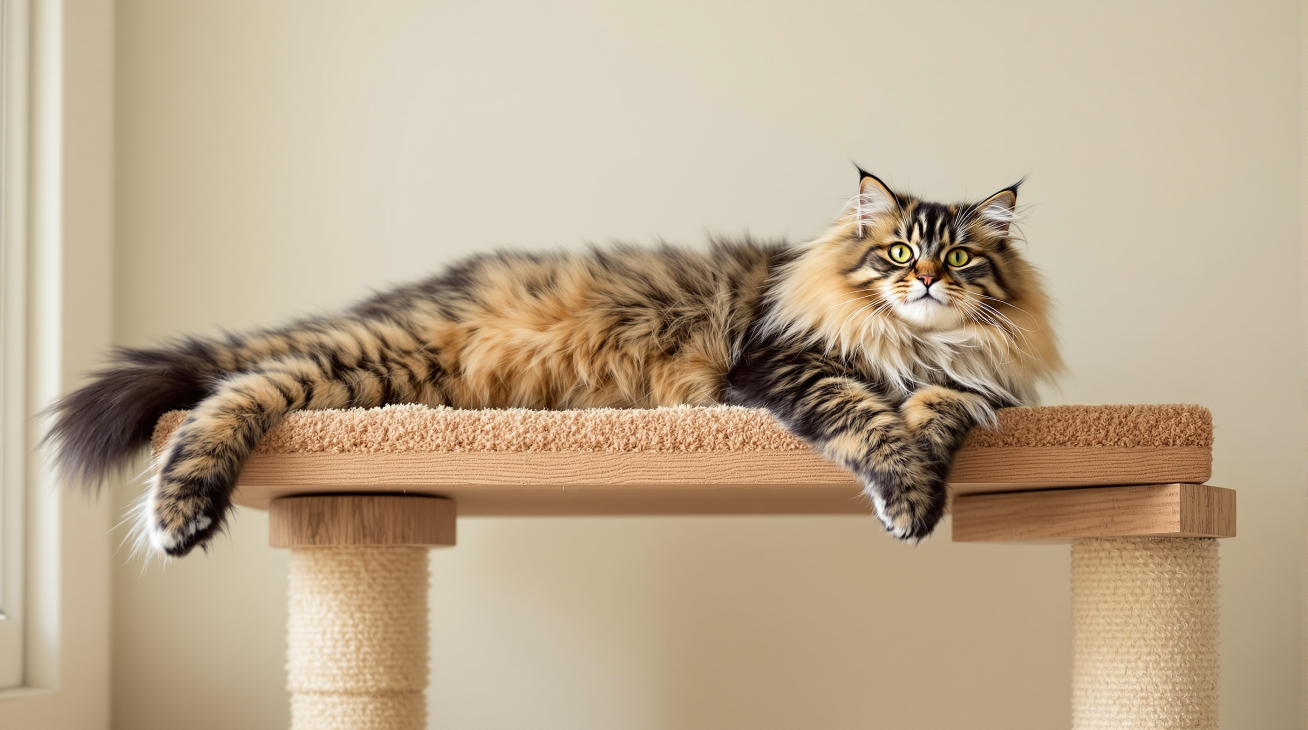 Cat Trees for Large Cats: What Actually Holds a Maine Coon 1 Large Maine Coon resting on a wide heavy-duty cat tree for large cats