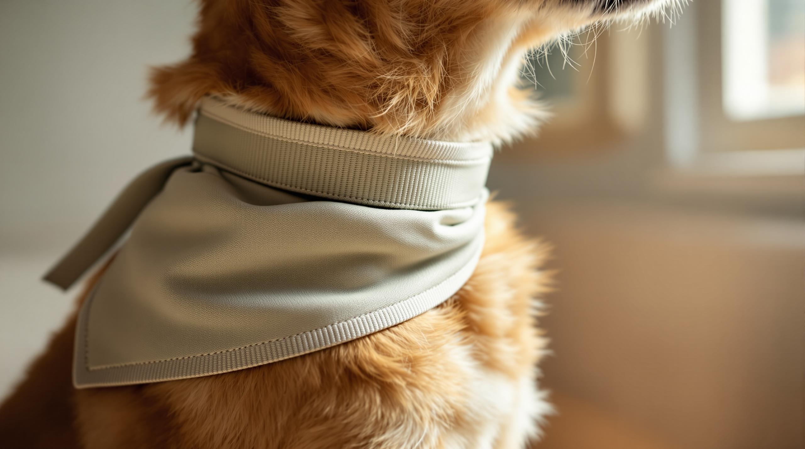 Dog Bandana Collar: The Slip-On Style and Why It Is Safer Than a Knot 1 Close-up of a slip-on dog bandana collar threaded onto a flat webbing collar