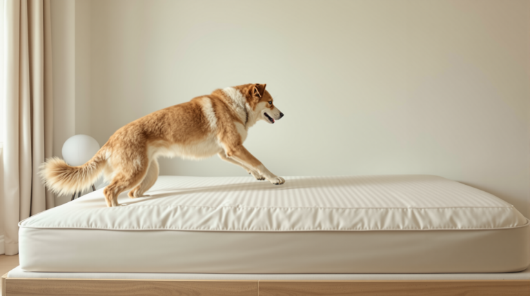 Large dog stepping into a correctly sized bolster dog bed