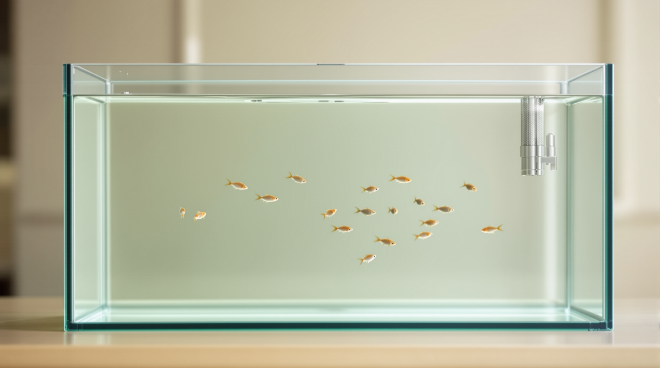 Clear acrylic fish breeding box suspended in an aquarium holding tiny fry
