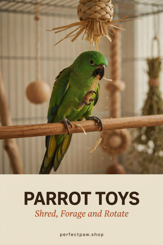 Parrot Toys: Shredding, Foraging and Rotating Them Properly 2 Parrot toys guide: Shred, Forage and Rotate